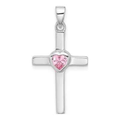 Sterling Silver CZ Heart Cross Pendant