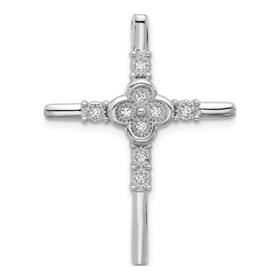 Sterling Silver CZ Flower Cross Slide Pendant