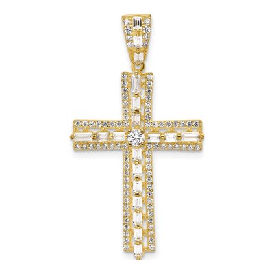 Gold-Plated Sterling Silver CZ Latin Cross Pendant