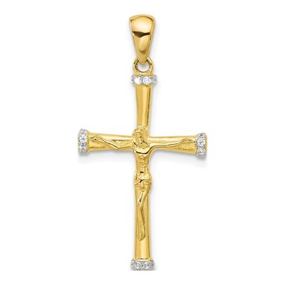 Gold-Plated Sterling Silver CZ Crucifix Cross Pendant
