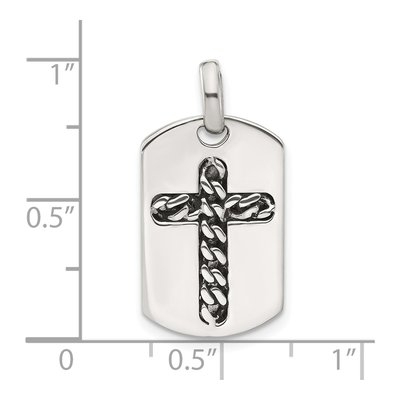 Sterling Silver Antiqued Cross Dog Tag Pendant – view 4