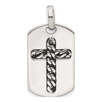 Sterling Silver Antiqued Cross Dog Tag Pendant