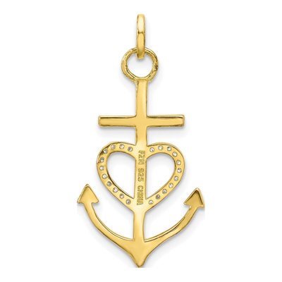 Gold-Plated Sterling Silver CZ Cross Heart Anchor Pendant – view 4