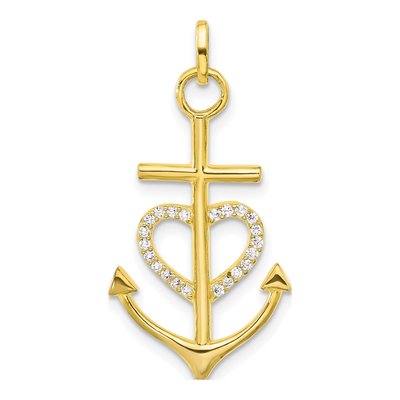 Gold-Plated Sterling Silver CZ Cross Heart Anchor Pendant