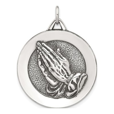 Sterling Silver Praying Hands Serenity Prayer Pendant