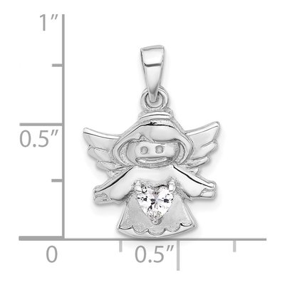 Sterling Silver CZ Heart Angel Pendant – view 5