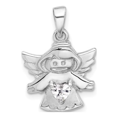 Sterling Silver CZ Heart Angel Pendant