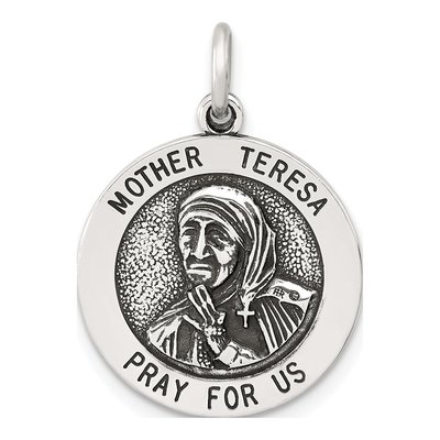 Sterling Silver Antiqued Mother Teresa Medal Pendant