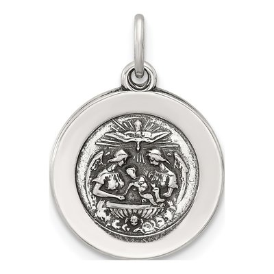 Sterling Silver Antiqued Baptism Medal Pendant
