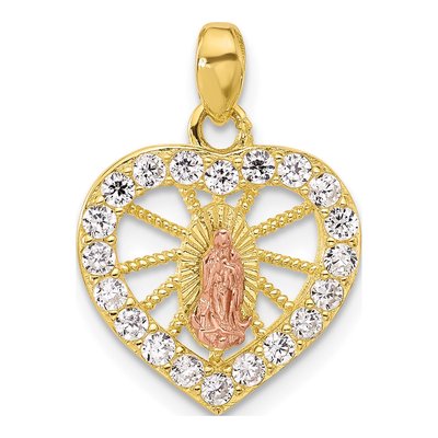 Gold-Plated Sterling Silver CZ Our of Guadalupe Heart Pendant