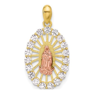 Gold-Plated Sterling Silver CZ Our of Guadalupe Oval Pendant