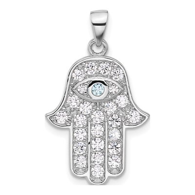 Sterling Silver CZ Hamsa Eye Pendant