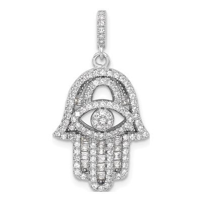Sterling Silver CZ Evil Eye Hamsa Pendant