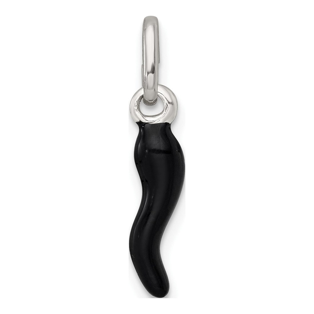Sterling Silver Black Enamel Italian Horn Pendant