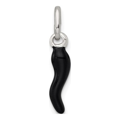 Sterling Silver Black Enamel Horn Pendant