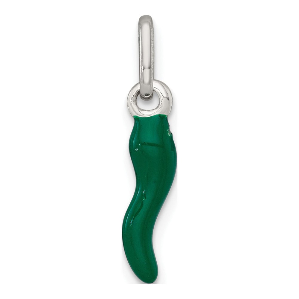 Sterling Silver Green Enamel Italian Horn Pendant