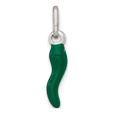 Sterling Silver Green Enamel Horn Pendant