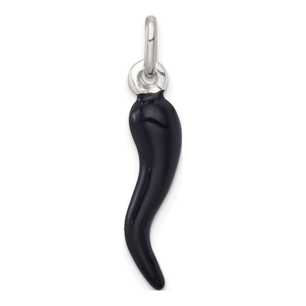 Sterling Silver Black Enamel Italian Horn Pendant