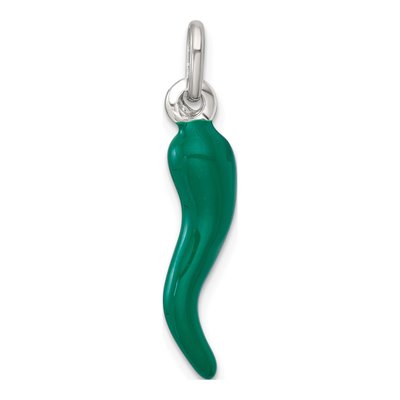 Sterling Silver Green Enamel Horn Pendant