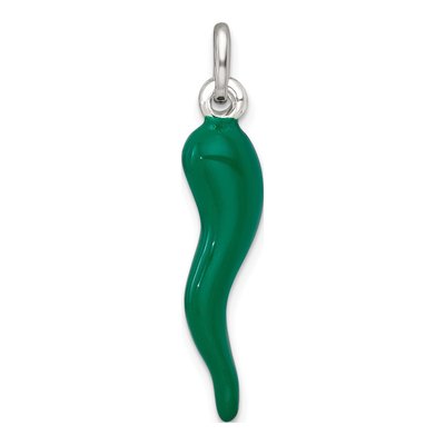 Gold-Plated Sterling Silver Green Enamel Horn Pendant