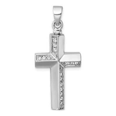 Sterling Silver CZ Latin Cross Ash Holder Pendant