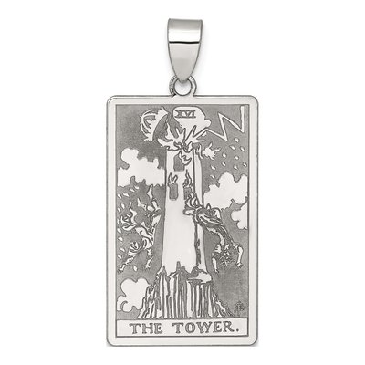 Sterling Silver Tower Tarot Card Pendant