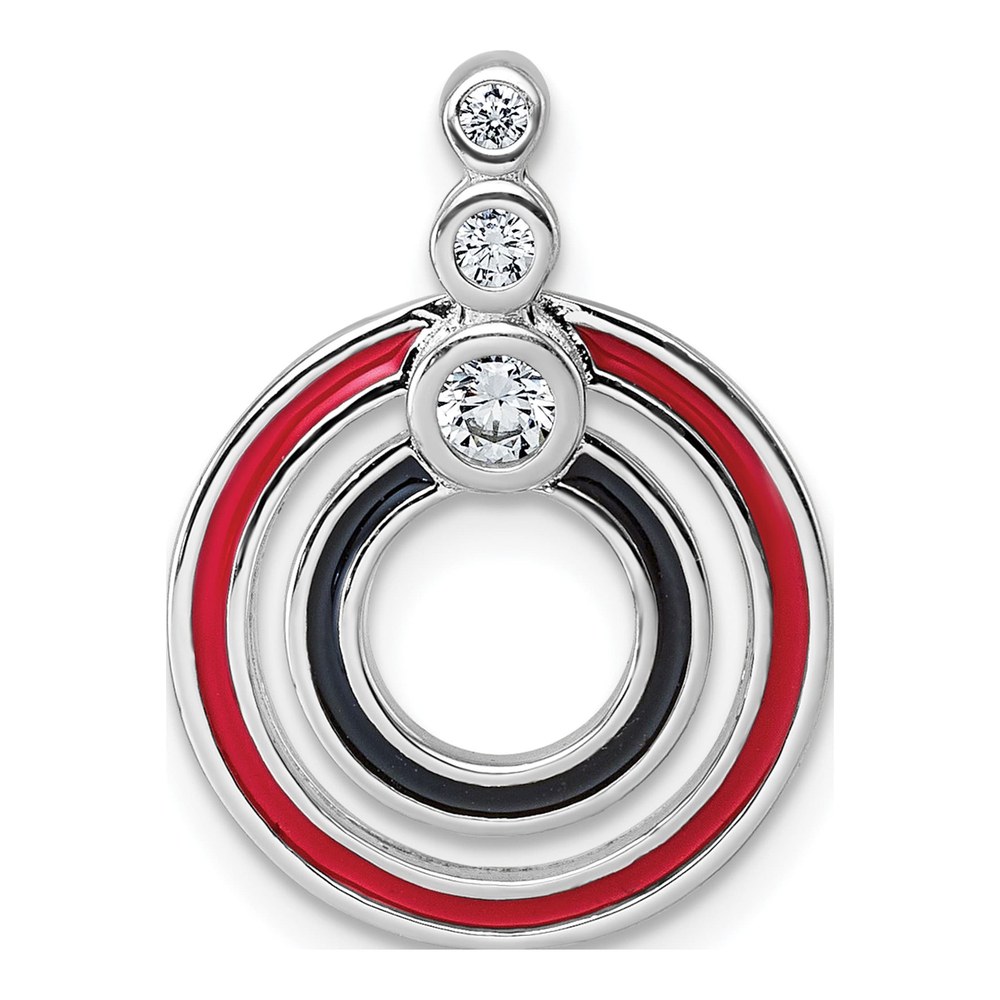 Sterling Silver Rhodium-Plated Cz With Black And Red Enameled Circles Pendant