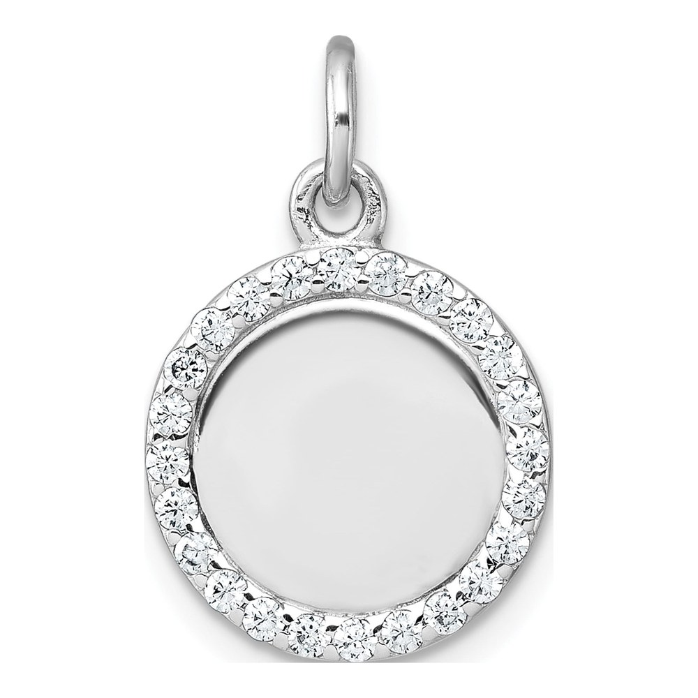 Sterling Silver Rhodium-Plated Polished Cz Engraveable Circle Pendant