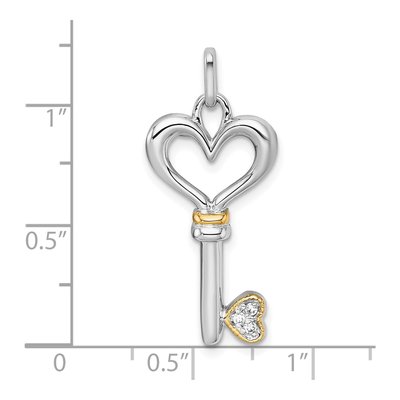 Sterling Silver & 14K Gold CZ Heart Key Pendant – view 5