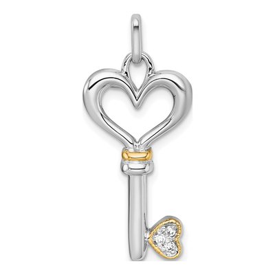 Sterling Silver & 14K Gold CZ Heart Key Pendant
