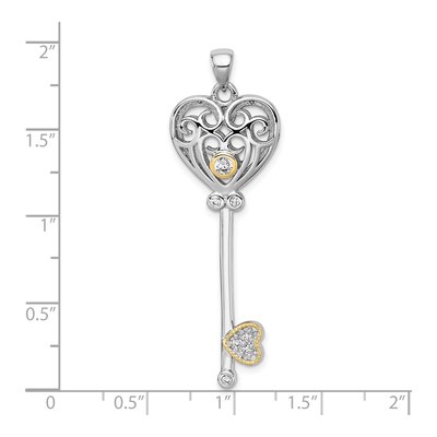 Sterling Silver & 14K Gold CZ Filigree Heart Key Pendant – view 5