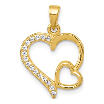 Gold-Plated Sterling Silver CZ Double Heart Pendant