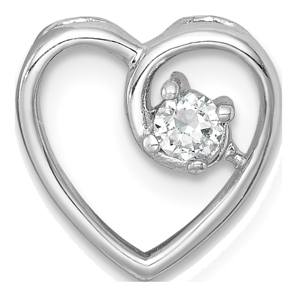 Sterling Silver Rhodium-Plated Polished Cz Heart Chain Slide Pendant