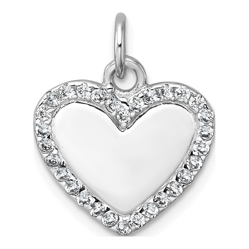 Sterling Silver Rhodium-Plated Polished Cz Engraveable Heart Pendant