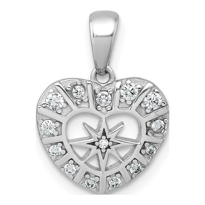 Sterling Silver CZ Star Heart Pendant