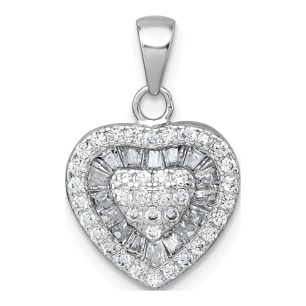 Sterling Silver Rhodium-Plated White Cz Heart Pendant