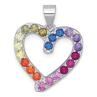 Sterling Silver CZ Rainbow Open Heart Pendant