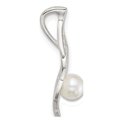 Sterling Silver Simulated Pearl & CZ Leaf Slide Pendant – view 2