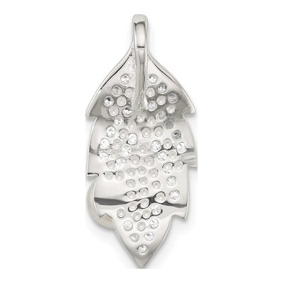 Sterling Silver Simulated Pearl & CZ Leaf Slide Pendant – view 3