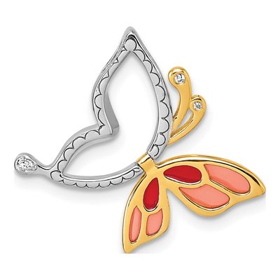 Sterling Silver CZ Enamel Butterfly Slide Pendant
