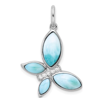 Sterling Silver CZ Larimar Butterfly Pendant