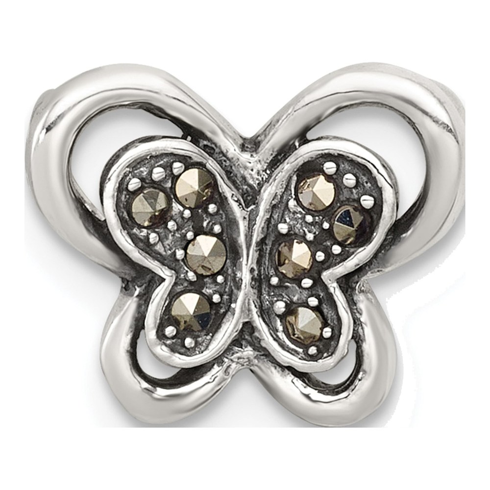 Sterling Silver Antiqued Marcasite Butterfly Chain Slide Pendant