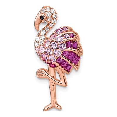 Rose Gold-Plated Sterling Silver CZ Flamingo Slide Pendant