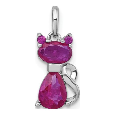 Sterling Silver Red Corundum Cat Pendant