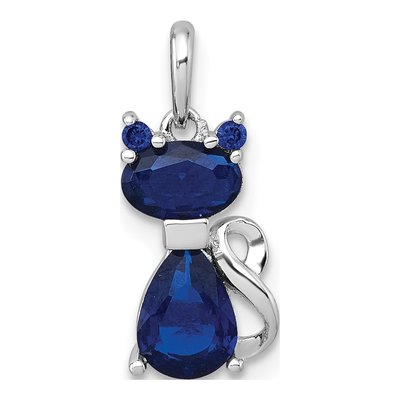 Sterling Silver Lab-Created Sapphire Cat Pendant
