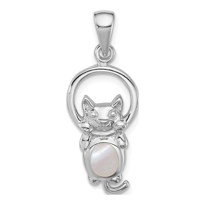 Sterling Silver Mother of Pearl Cat Pendant