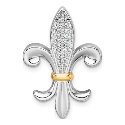 Sterling Silver & 14K Gold CZ Fleur de Lis Slide Pendant