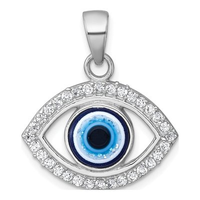 Sterling Silver CZ Evil Eye Pendant