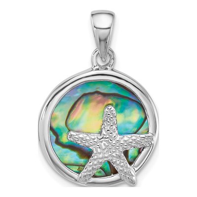 Sterling Silver Abalone Starfish Circle Pendant