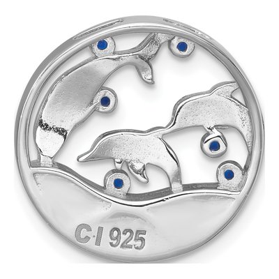 Sterling Silver CZ Larimar Dolphins Slide Pendant – view 4